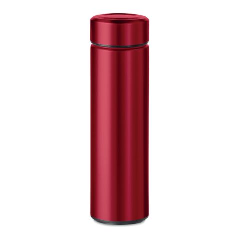 Werbeartikel Edelstahl Trinkflasche 470 ml doppelwandig mit Teesieb isoliert BPA-frei – rot – mit Logo bedruckt