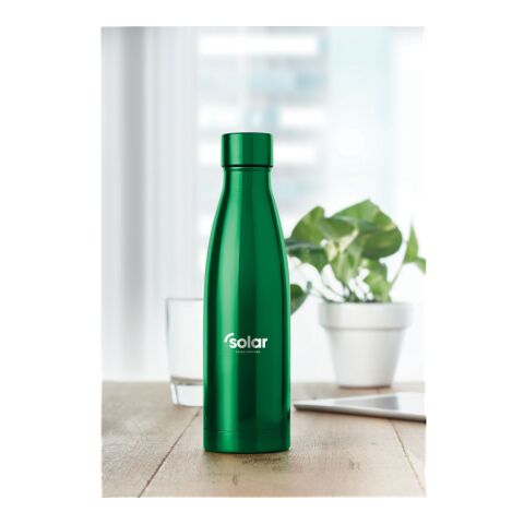 Werbeartikel 500 ml Edelstahl Isolierflasche doppelwandig mit verkupferter Innenwand & Vakuum-Isolierung – grün – mit Logo bedruckt