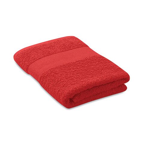 Nachhaltiger Werbeartikel Handtuch Organic Cotton 360 g/m² – rot – mit Logo bedruckt