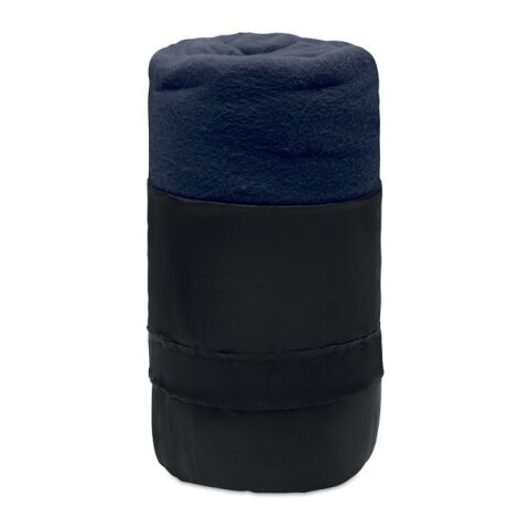 Werbeartikel RPET Fleece-Reisedecke – blau – mit Logo bedruckt