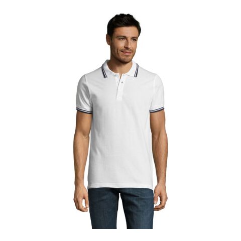 PASADENA Herren Polo 200g weiß/marine | M | 1-farbiger Siebdruck | Vorderseite Brust | 100 mm x 100 mm | Nicht verfügbar