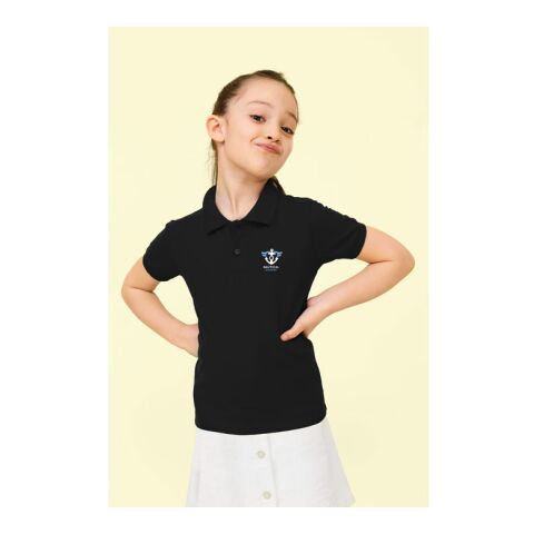 PERFECT KINDER POLO 180g schwarz | XL | 1-farbiger Siebdruck | Vorderseite Brust | 70 mm x 70 mm | Nicht verfügbar