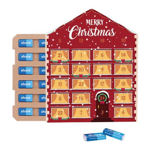 Täfelchen Adventskalender Haus ECO ohne Werbeanbringung | 24 share Schokotäfelchen