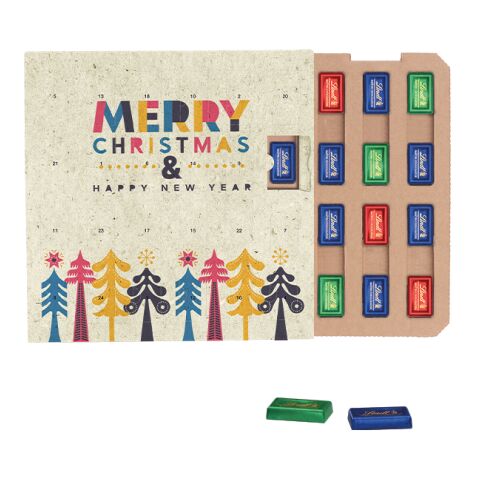Täfelchen Adventskalender ECO, Graspapier ohne Werbeanbringung | 24 Lindt Schokotäfelchen