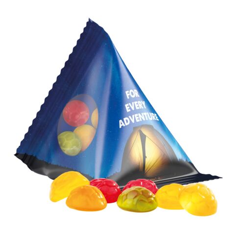 Werbeartikel Fussball-Design Tetraeder 15 g Trolli Fruchtgummi Standardformen – transparent – mit Logo bedruckt