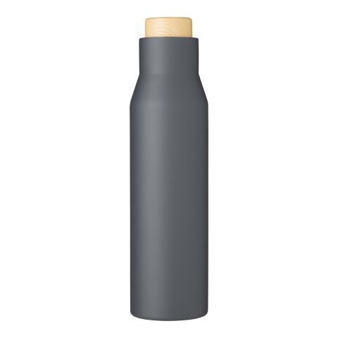 Werbeartikel Edelstahl Thermoflasche 500 ml Christian doppelwandig Holzdeckel BPA-frei isoliert – Grau – mit Logo bedruckt
