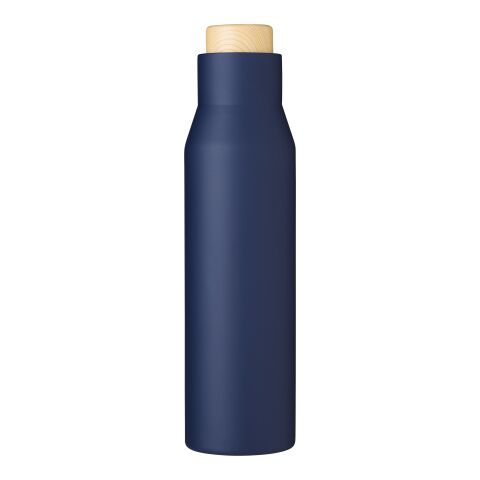 Werbeartikel Edelstahl Thermoflasche 500 ml Christian doppelwandig Holzdeckel BPA-frei isoliert – marineblau – mit Logo bedruckt