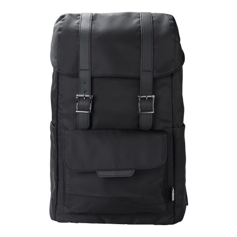 RPET (290T) Polyester Twill Rucksack mit Lasche Marlowe Schwarz | ohne Werbeanbringung | Nicht verfügbar | Nicht verfügbar