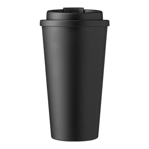 Werbeartikel 475 ml Coffee-to-go-Becher Mackenzie aus PP mit auslaufsicherem Schraubdeckel & Trinkverschluss – Schwarz – mit Logo bedruckt
