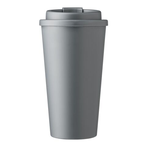 Werbeartikel 475 ml Coffee-to-go-Becher Mackenzie aus PP mit auslaufsicherem Schraubdeckel & Trinkverschluss – Grau – mit Logo bedruckt