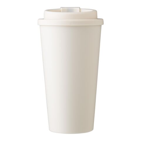 Werbeartikel 475 ml Coffee-to-go-Becher Mackenzie aus PP mit auslaufsicherem Schraubdeckel & Trinkverschluss – beige – mit Logo bedruckt