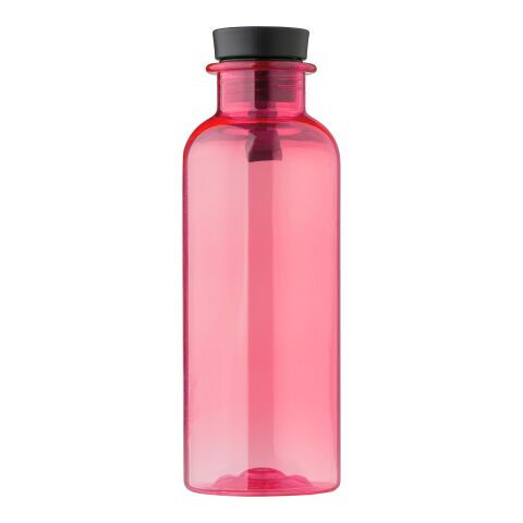 Werbeartikel Laia 500 ml rPET-Trinkflasche recycelt mit Bambus-Detail & Silikon-Tragegurt auslaufsicher – Rot – mit Logo bedruckt