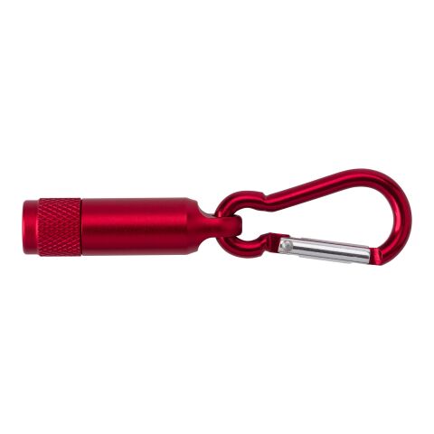 Werbeartikel Mini-Taschenlampe aus Aluminium mit Karabiner – Rot – mit Logo bedruckt