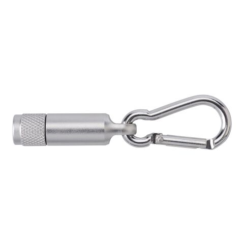 Werbeartikel Mini-Taschenlampe aus Aluminium mit Karabiner – Silber – mit Logo bedruckt