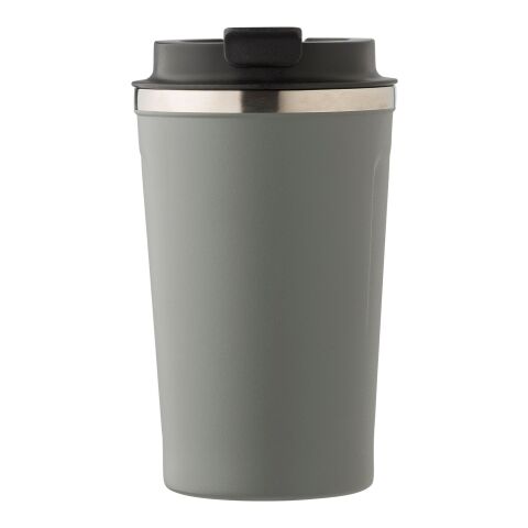 Werbeartikel 380 ml Thermobecher Edelstahl doppelwandig Isolierbecher auslaufsicherer Verschluss ideal für unterwegs – Grau – mit Logo bedruckt