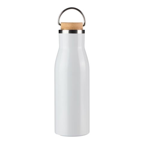 Nachhaltiger Werbeartikel Aline 500 ml Trinkflasche aus recyceltem Edelstahl mit Bambus-Deckel & Trageschlaufe inkl. RCS-Logo – Weiss – mit Logo