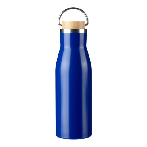 Nachhaltiger Werbeartikel Aline 500 ml Trinkflasche aus recyceltem Edelstahl mit Bambus-Deckel & Trageschlaufe inkl. RCS-Logo – Blau – mit Logo