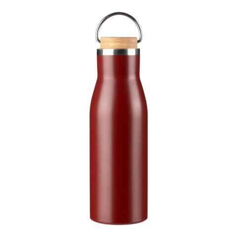 Nachhaltiger Werbeartikel Aline 500 ml Trinkflasche aus recyceltem Edelstahl mit Bambus-Deckel & Trageschlaufe inkl. RCS-Logo – dunkelrot – mit Logo