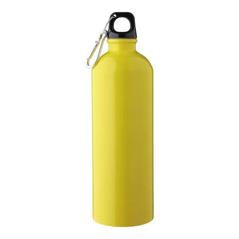 Nachhaltiger Werbeartikel Emeric 750 ml Trinkflasche aus recyceltem Edelstahl einwandig & leicht mit Aluminium-Karabiner – Gelb – mit Logo bedruckt