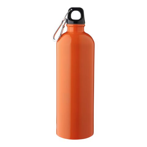Nachhaltiger Werbeartikel Emeric 750 ml Trinkflasche aus recyceltem Edelstahl einwandig & leicht mit Aluminium-Karabiner – Orange – mit Logo bedruckt