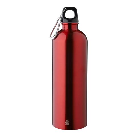 Nachhaltiger Werbeartikel Emeric 750 ml Trinkflasche aus recyceltem Edelstahl einwandig & leicht mit Aluminium-Karabiner – Rot – mit Logo bedruckt
