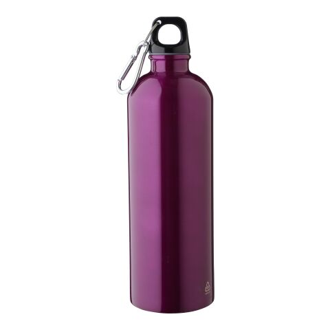 Nachhaltiger Werbeartikel Emeric 750 ml Trinkflasche aus recyceltem Edelstahl einwandig & leicht mit Aluminium-Karabiner – Violett – mit Logo bedruckt