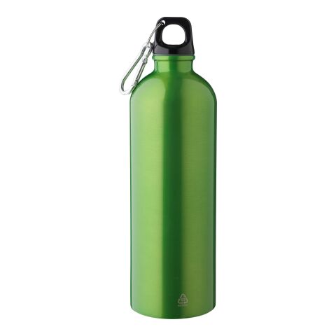 Nachhaltiger Werbeartikel Emeric 750 ml Trinkflasche aus recyceltem Edelstahl einwandig & leicht mit Aluminium-Karabiner – Hellgrün – mit Logo