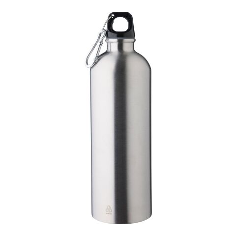 Nachhaltiger Werbeartikel Emeric 750 ml Trinkflasche aus recyceltem Edelstahl einwandig & leicht mit Aluminium-Karabiner – Silber – mit Logo bedruckt