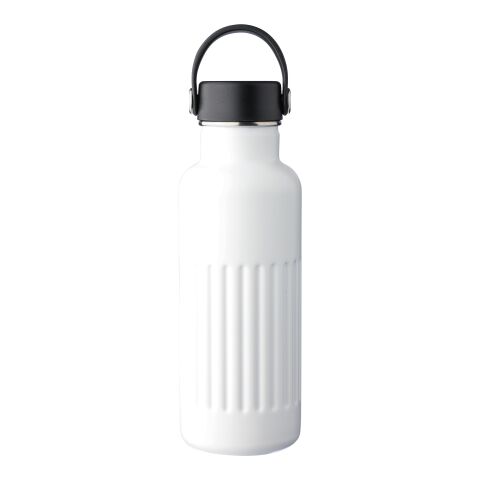 Nachhaltiger Werbeartikel Edelstahl Thermoflasche 500 ml Lior recycelt doppelwandig geriffelter Griff BPA-frei Geschenkbox – Weiss – mit Logo bedruckt
