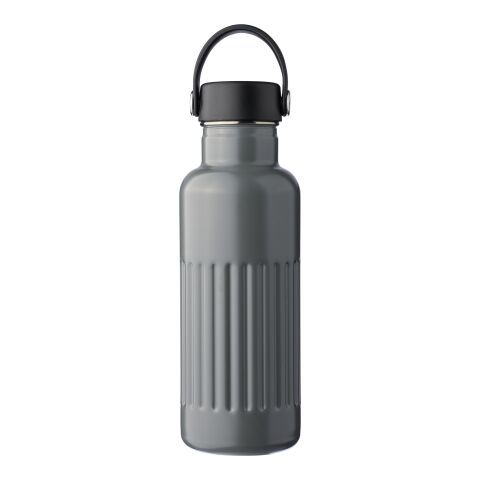 Nachhaltiger Werbeartikel Edelstahl Thermoflasche 500 ml Lior recycelt doppelwandig geriffelter Griff BPA-frei Geschenkbox – Grau – mit Logo bedruckt