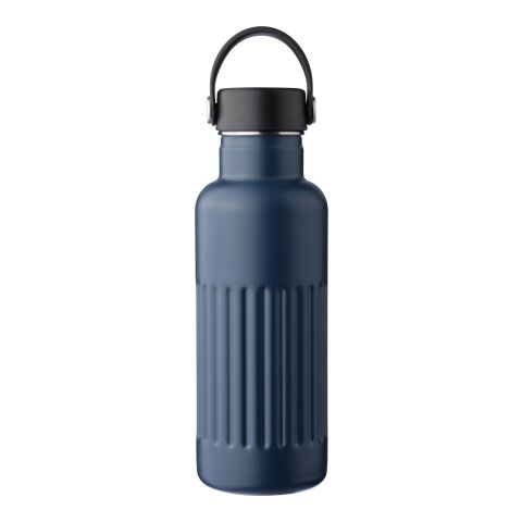 Nachhaltiger Werbeartikel Edelstahl Thermoflasche 500 ml Lior recycelt doppelwandig geriffelter Griff BPA-frei Geschenkbox – Blau – mit Logo bedruckt