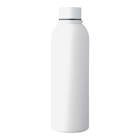 Werbeartikel Sena 500ml Trinkflasche recycelter Edelstahl doppelwandig Soft-Touch-Finish mit Trageschlaufe isoliert – Weiss – mit Logo bedruckt