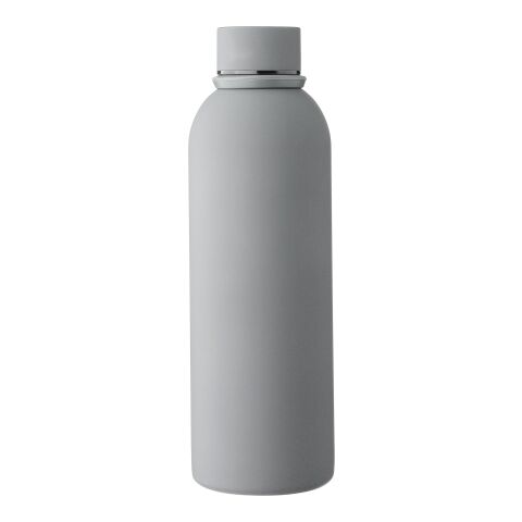 Werbeartikel Sena 500ml Trinkflasche recycelter Edelstahl doppelwandig Soft-Touch-Finish mit Trageschlaufe isoliert – Grau – mit Logo bedruckt