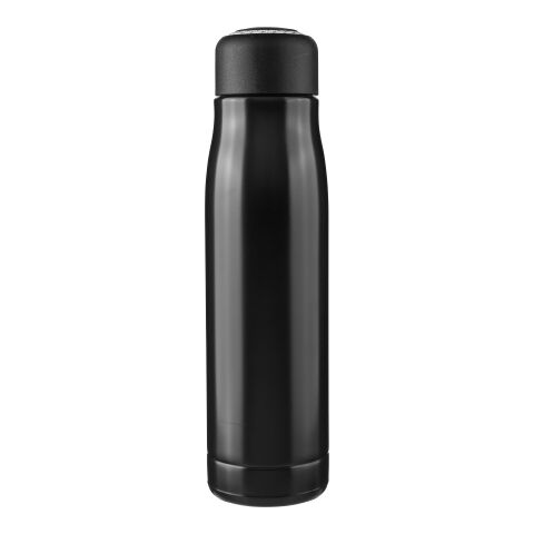 Werbeartikel Solene 500 ml Isolierflasche aus recyceltem Edelstahl doppelwandig mit Vakuum-Isolation & Tragekordel – Schwarz – mit Logo bedruckt