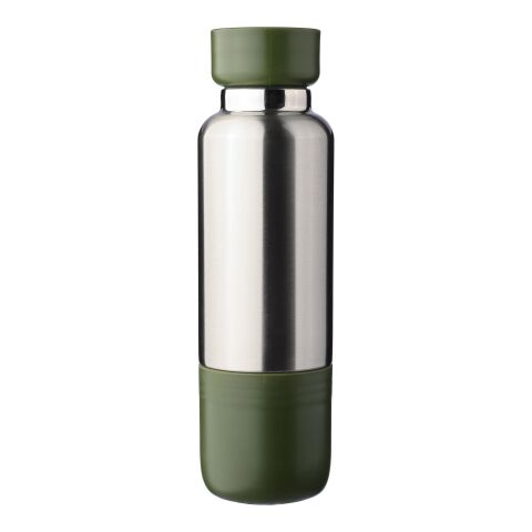 Werbeartikel Edelstahl Trinkflasche 500 ml Zev doppelwandig mit Becher Schraubdeckel Trageriemen BPA-frei Geschenkbox – Grün – mit Logo bedruckt