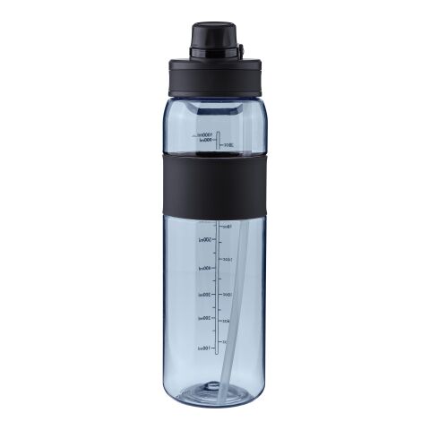 Werbeartikel Tritan Trinkflasche 900 ml Lyra mit Strohhalm Drehverschluss Kapazitätsanzeige BPA-frei – Schwarz – mit Logo bedruckt