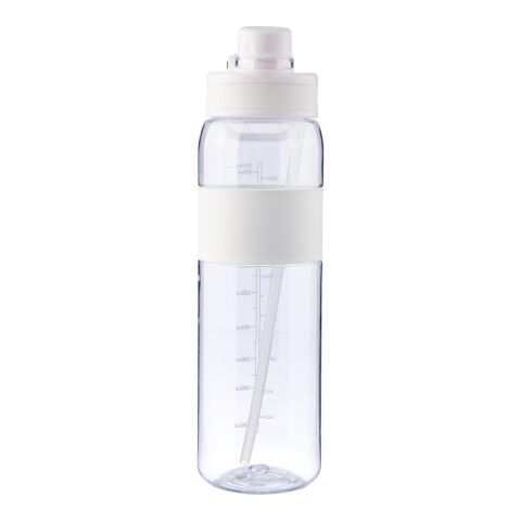 Werbeartikel Tritan Trinkflasche 900 ml Lyra mit Strohhalm Drehverschluss Kapazitätsanzeige BPA-frei – Weiss – mit Logo bedruckt