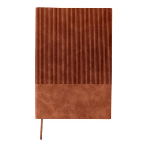 Nachhaltiger Werbeartikel Recyceltes PU-Notizbuch (A5) Elian – Braun – mit Logo bedruckt
