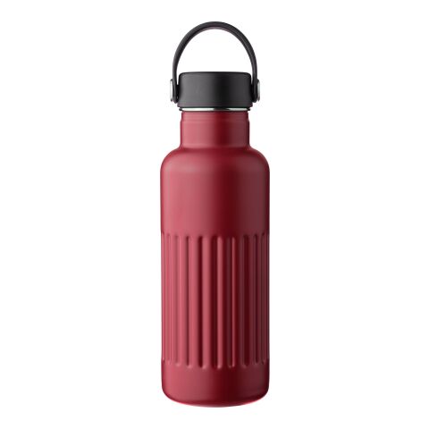Nachhaltiger Werbeartikel Edelstahl Thermoflasche 500 ml Lior recycelt doppelwandig geriffelter Griff BPA-frei Geschenkbox – dunkelrot – mit Logo