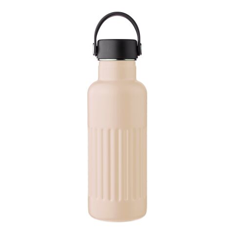 Nachhaltiger Werbeartikel Edelstahl Thermoflasche 500 ml Lior recycelt doppelwandig geriffelter Griff BPA-frei Geschenkbox – beige – mit Logo bedruckt