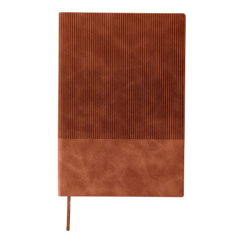 Nachhaltiger Werbeartikel Recyceltes PU-Notizbuch (A5) Elian – Braun – mit Logo bedruckt