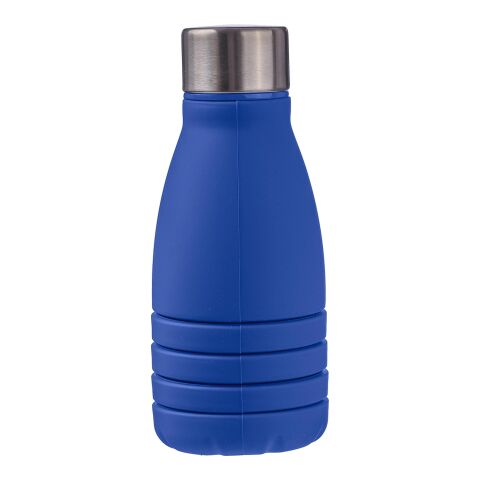 Werbeartikel Erin 550 ml faltbare Silikon-Trinkflasche mit Edelstahldeckel & Aluminium-Karabinerhaken platzsparend – Kobaltblau – mit Logo bedruckt