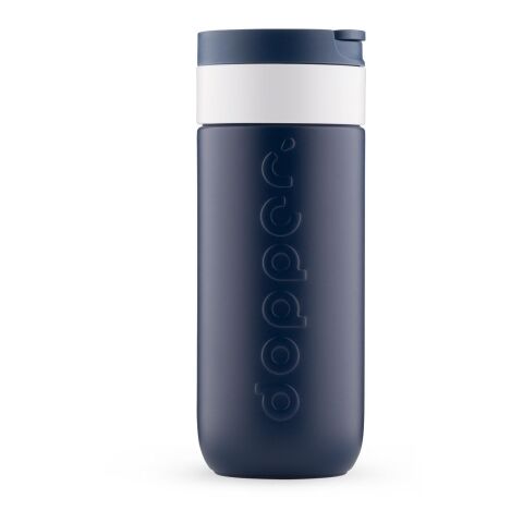 Werbeartikel Dopper 400 ml Thermobecher Reisebecher aus Recycling-Stahl hält 20h kalt & 6h heiss kohlensäuregeeignet – blau – mit Logo bedruckt