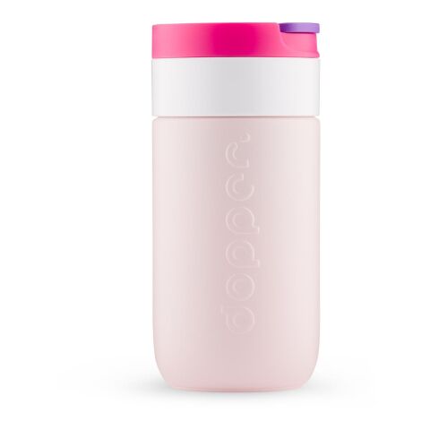 Werbeartikel Dopper 300 ml Reisebecher aus 90% Recycling-Stahl hält 6h heiss & 20h kalt nachhaltig & auslaufsicher – Beerenrosa – mit Logo bedruckt