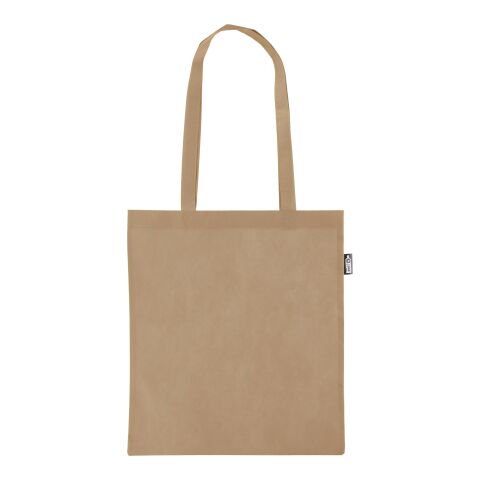 Nachhaltiger Werbeartikel Einkaufstasche aus recyceltem Vliesstoff (80 g/m2) Vian – beige – mit Logo bedruckt