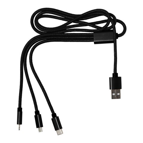 Werbeartikel 3-in-1 Ladekabel 'Belfast' aus Aluminium und Nylon – Schwarz – mit Logo bedruckt