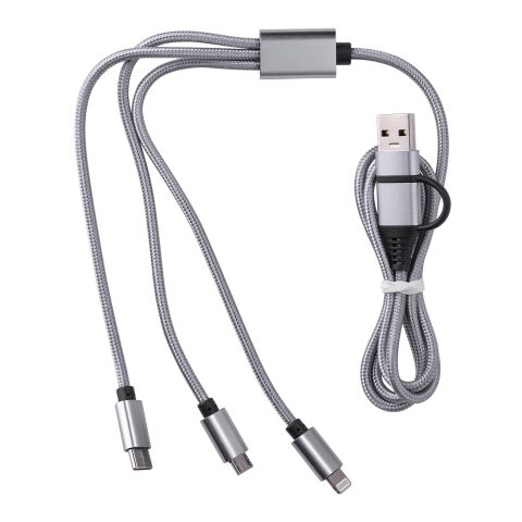 Werbeartikel Nylon-Ladekabel Leif – Silber – mit Logo bedruckt