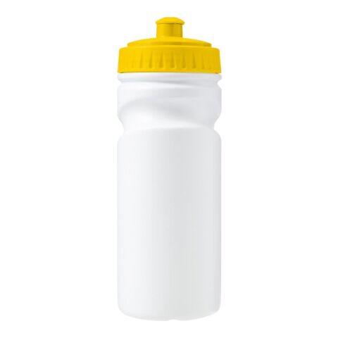 Werbeartikel Recycelte Kunststoff Trinkflasche 500 ml Livorno Schnellverschluss auslaufsicher BPA-frei Lasergravur geeignet – Gelb – mit Logo bedruckt