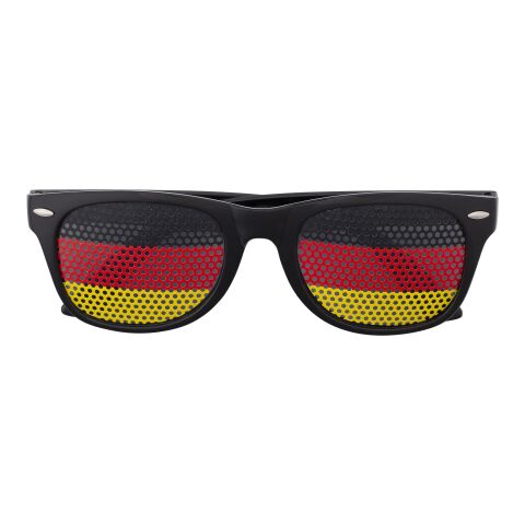 Werbeartikel Fan Sonnenbrille aus Plexiglas – schwarz/rot – mit Logo bedruckt