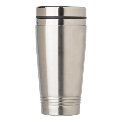 Werbeartikel 450 ml Edelstahl-Trinkbecher doppelwandig mit Anti-Rutsch-Boden & Schiebedeckel – Silber – mit Logo bedruckt